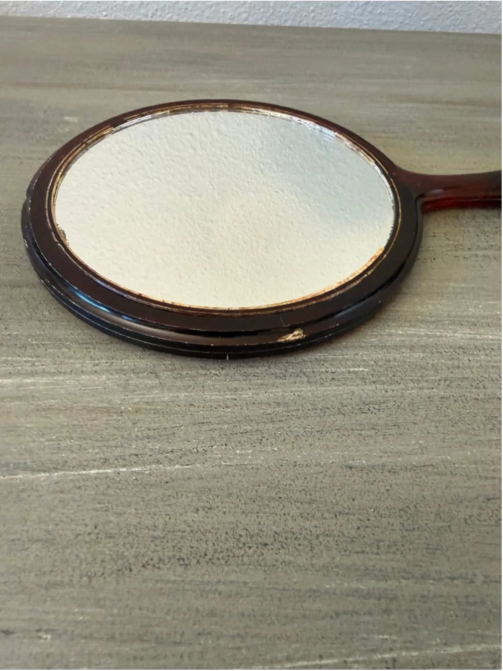 Vintage Brown Bakelite Hand Mirror 12